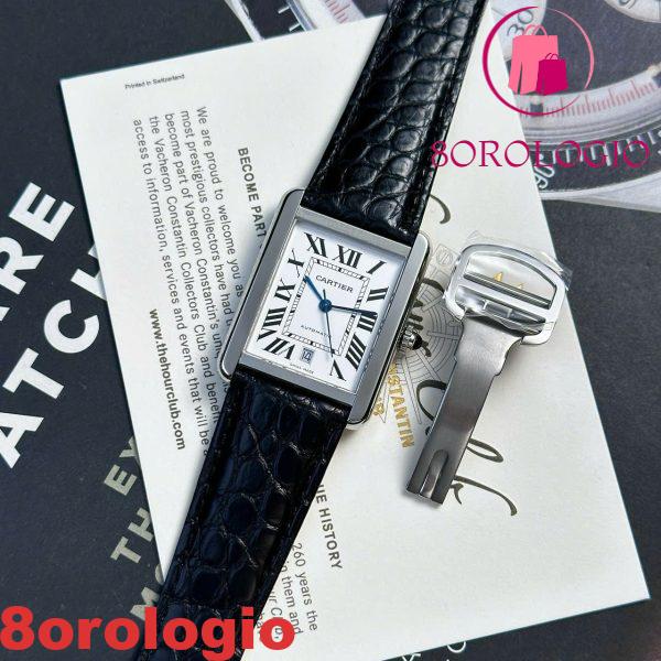 Cartier Tank Solo Extra Large Quadrante Bianco Cinturino in Pelle Miglior Replica AF 31mm X 41mm Orologio - immagine 6