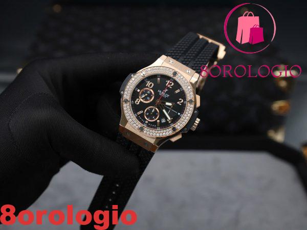 Hublot Big Bang Chronograph King Gold Quadrante Nero Replica Bezel Personalizzata in Moissanite 41mm Orologio - immagine 6