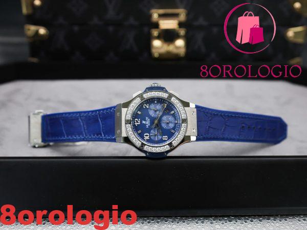 Hublot Big Bang Chronograph Acciaio Blu Custom Moissanite Bezel Replica 41mm Orologio - immagine 6