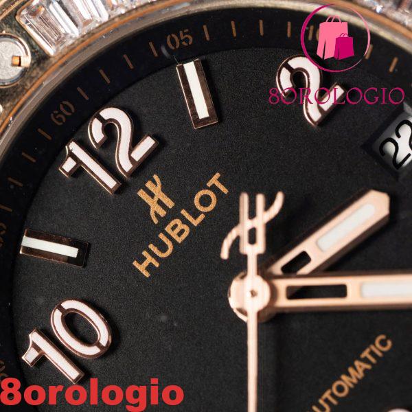 Hublot Big Bang One Click King Gold Black Pavé Baguette CZ Stone Bezel Replica 39 mm Orologio - immagine 8