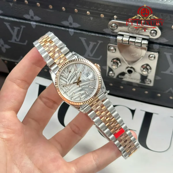 Rolex Datejust 126231 Bicolore Oro Rosa/Acciaio Quadrante Silver Motivo Palmiera Indici Luminosi Jubilee 1:1 Migliore Replica 36mm Orologio - immagine 9