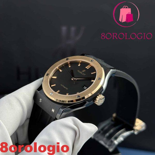Hublot Classic Fusion Ceramic King Gold Black Dial Leather Replica Super Clone 42mm Orologio - immagine 5