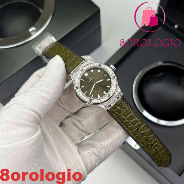 Hublot Classic Fusion Green Titanium Pavé Replica Moissanite al Quarzo 33mm Orologio - immagine 5