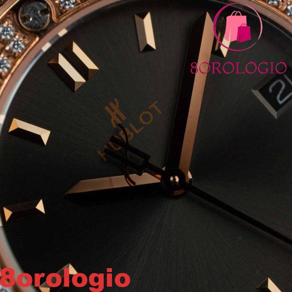 Replica Orologio da Donna Hublot Classic Fusion King Gold Pavé Pietre CZ Quadrante Grigio Cinturino in Pelle 33mm Orologio - immagine 7
