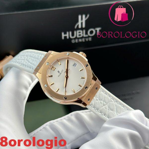 Hublot Classic Fusion King Gold Quadrante Bianco Cinturino in Pelle Donna Replica 33mm Orologio - immagine 5