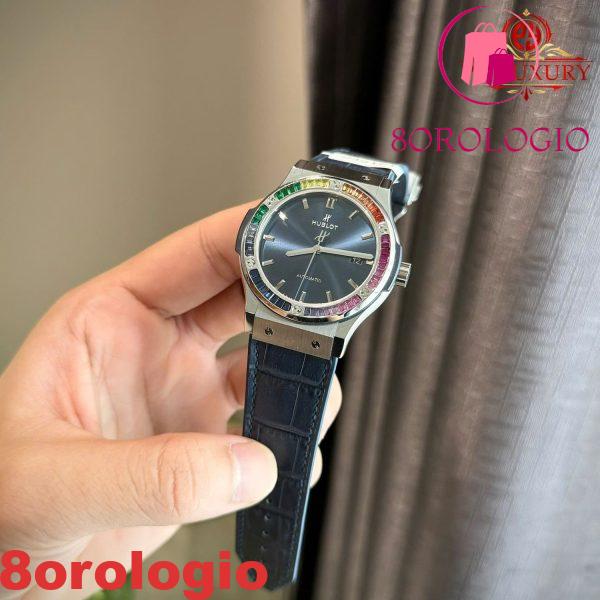 Hublot Classic Fusion Titanium Blue Cinturino in Pelle con Ghiera Personalizzata in Rubino e Zaffiro Migliore Replica 42mm Orologio - immagine 5