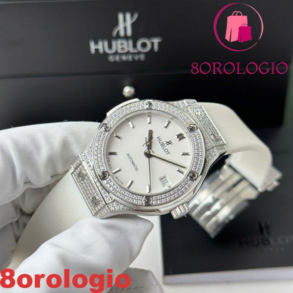 Hublot Classic Fusion Titanium Diamanti Pavé Quadrante Bianco Cinturino in Gomma Replica 38mm Orologio - immagine 5