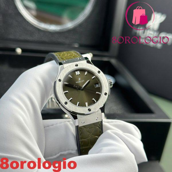 Replica Hublot Classic Fusion Titanio Quadrante Verde Quarzo Cinturino in Pelle Donna 33mm Orologio - immagine 5