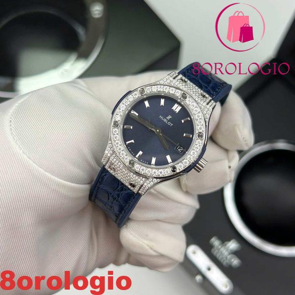 Hublot Classic Fusion Titanium Pavé Quadrante Blu Replica in Pelle Moissanite Personalizzato 33mm Orologio - immagine 5