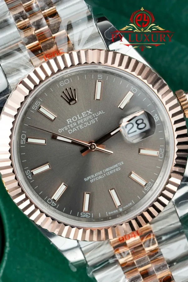 Rolex Datejust 126331 Replica Bicolore Oro Rosa 10K Quadrante Grigio Bracciale Jubilee Migliore Clone 41mm Orologio - immagine 10