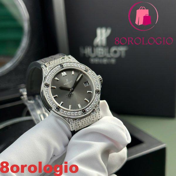 Hublot Classic Fusion Titanium Pavé Quadrante Grigio Cinturino in Pelle Donna Replica 33mm Orologio - immagine 5