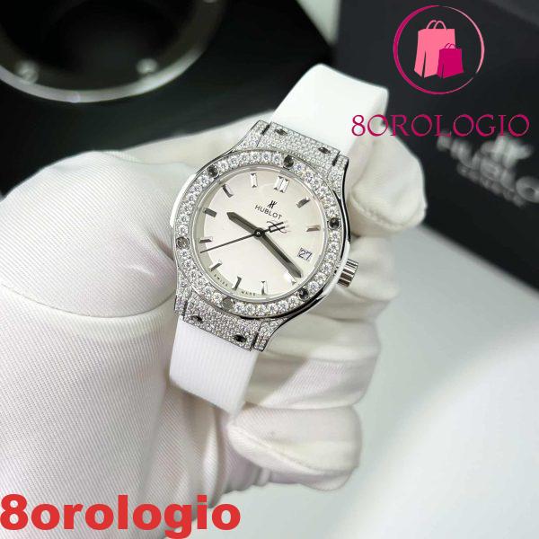 Hublot Classic Fusion Titanium Pavé Quadrante Bianco Custom Moissanite Cinturino in Gomma Replica Migliore 33mm Orologio - immagine 5