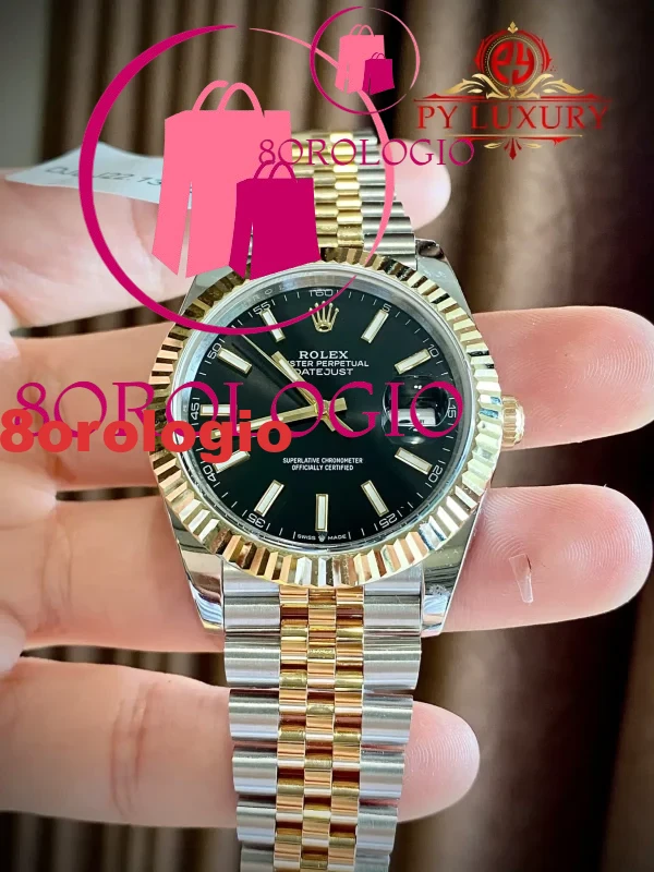Replica 1:1 Rolex Datejust 126333 Quadrante Nero Bracciale Jubilee Placcato Oro Giallo 10K 41mm Orologio - immagine 6