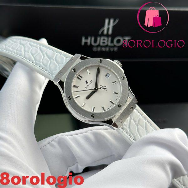 Hublot Classic Fusion Titanio Quadrante Bianco Quarzo Cinturino in Pelle Donna Replica 33mm Orologio - immagine 5