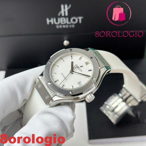 Replica Hublot Classic Fusion Titanio Quadrante Bianco Cinturino in Gomma Bianca 38mm Orologio - immagine 5