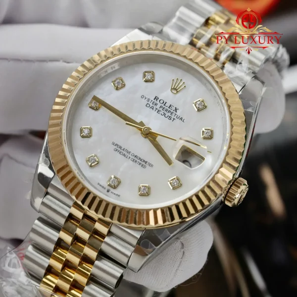 Replica migliore di Rolex Datejust 126333 due toni 10K oro giallo placcato quadrante bianco in madreperla bracciale Jubilee 41mm Orologio - immagine 5