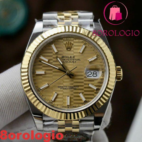 Rolex Datejust 126333 Due Toni Oro Giallo Quadrante Motivo Scanalato Jubilee Miglior Replica Clean Factory 41mm Orologio - immagine 7