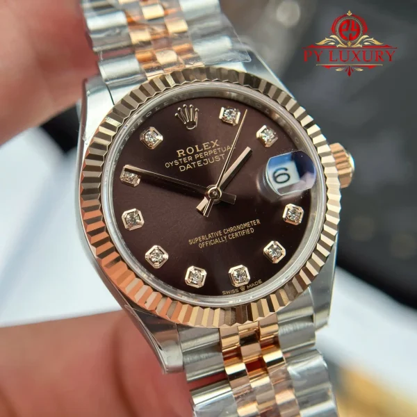 Replica migliore 1:1 Rolex Datejust 278271 Bicolore Oro Rosa Quadrante in Cioccolato con Diamanti Bracciale Jubilee 31mm THB Orologio - immagine 6