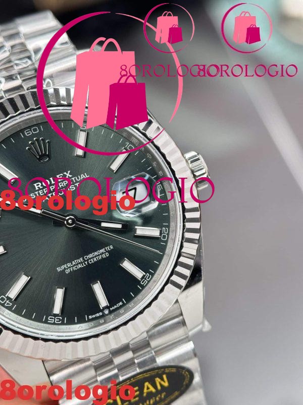 Replica Rolex Datejust 126334 Quadrante Verde Menta Luminoso Jubilee Super Clone 41mm Orologio - immagine 5