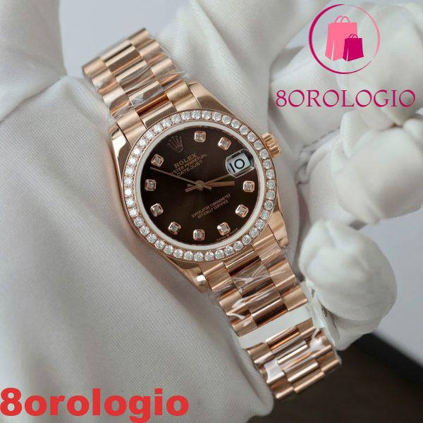 Replica migliore Rolex Datejust 278285RBR Quadrante con diamanti color cioccolato 18K Oro rosa con ghiera in moissanite 31mm Orologio - immagine 7