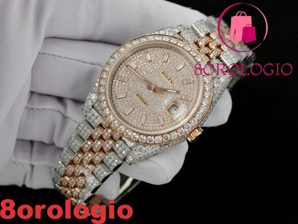 Rolex Datejust 36 Due Toni Oro 18K Rivestito Iced Out Moissanite Migliore Replica 36mm Orologio - immagine 10