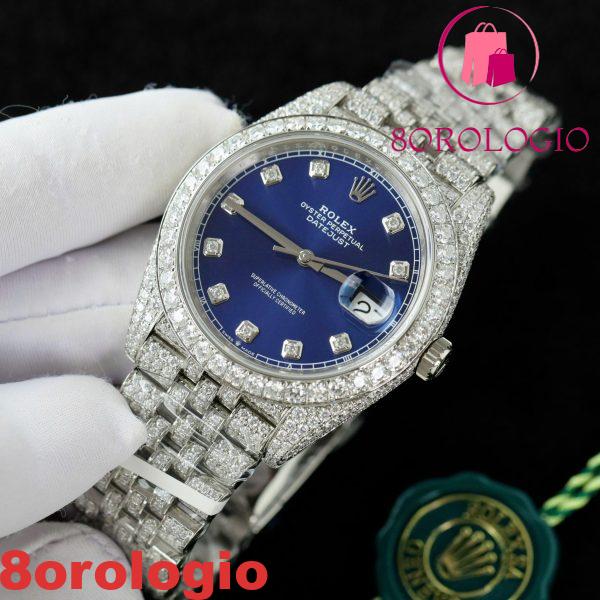 Rolex Datejust 41 Quadrante Blu Diamanti Jubilee Iced Out Moissanite Migliore Replica 41mm Orologio - immagine 10