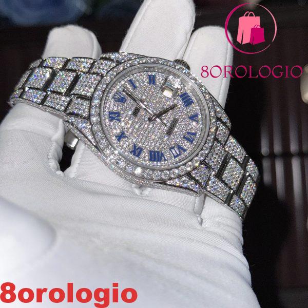 Replica Migliore Rolex Datejust 41mm Numeri Romani Blu Iced Out Moissanite Orologio - immagine 5