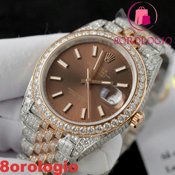 Rolex Datejust 41 Two Tone Quadrante Cioccolato 18K Placcato Oro Iced Out Moissanite Migliore Replica 41mm Orologio - immagine 10