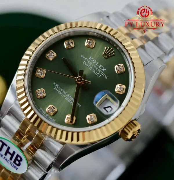 Rolex Datejust 278273 Due Toni Oro Giallo Quadrante Verde Oliva con Diamanti Bracciale Jubilee Miglior Replica THB 31mm Orologio - immagine 6