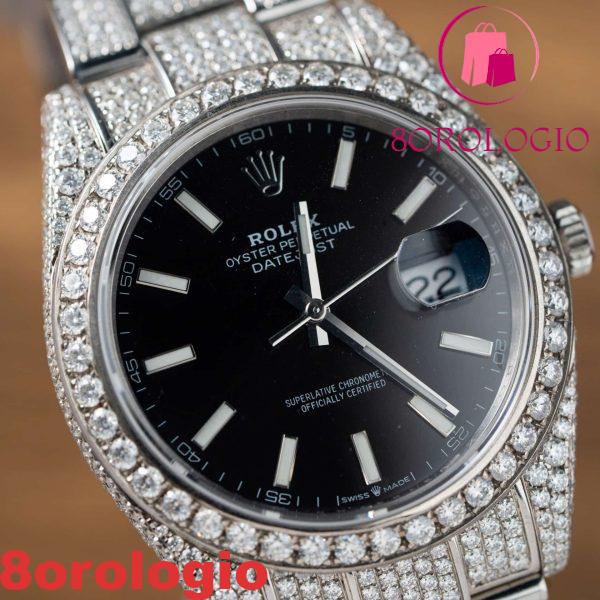 Rolex Datejust Quadrante Nero Luminoso Iced Out Moissanite Miglior Replica 41mm Orologio - immagine 7