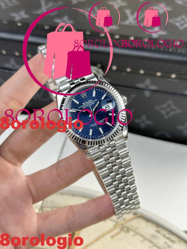 Rolex Datejust Quadrante Motivo Blu Bracciale Jubilee Luminoso Replica Super Clone 36mm Orologio - immagine 8