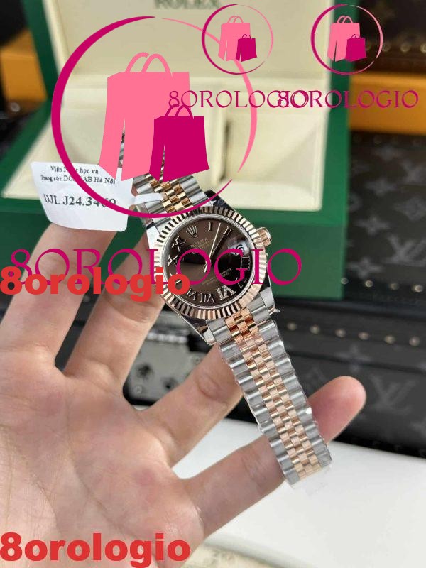 Rolex Datejust Lady Replica Due Tono 10K Oro Rosa Chocolate Quadrante Romano 31mm Orologio - immagine 7