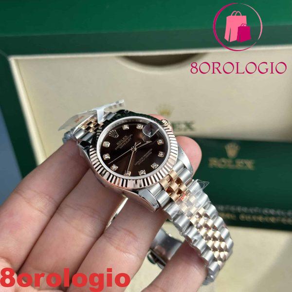 Rolex Datejust Due Tono 10K Oro Rosa Replica Quadrante Cioccolato con Diamanti Jubilee Super Clone 31mm Orologio - immagine 9