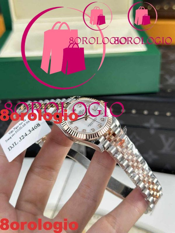 Rolex Datejust Two Tone 10K Rose Gold Replica Quadrante in Madreperla Bianca Jubilee 31mm Orologio - immagine 7