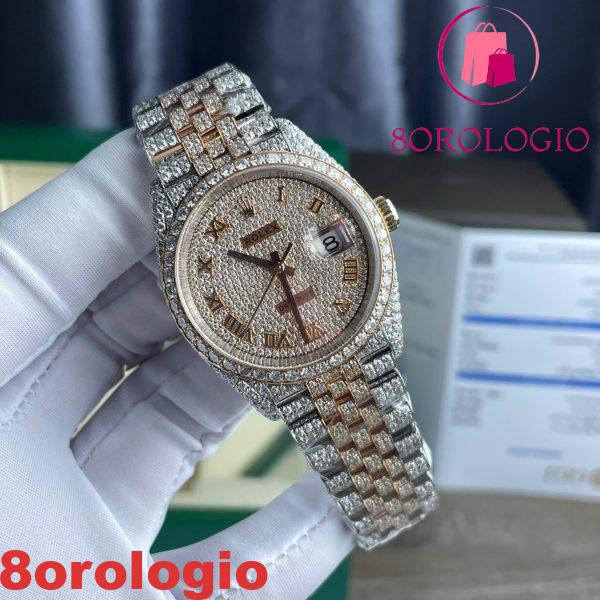 Rolex Datejust Two Tone 18K Gold Wrapped Quadrante Romano Iced Out Moissanite Migliore Replica 36mm Orologio - immagine 5