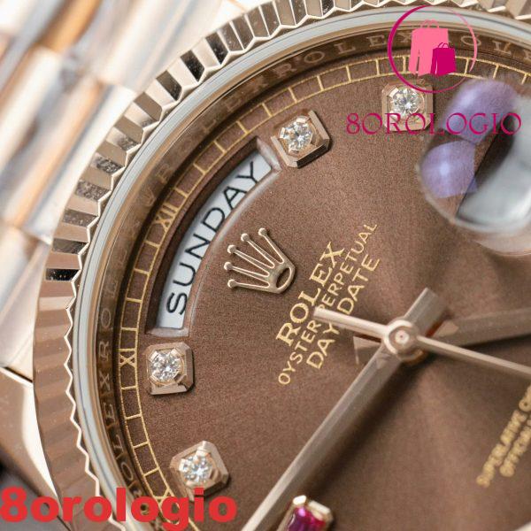 Replica 1:1 Rolex Day-Date 118235 Quadrante in Cioccolato con Diamanti e Rubini Oro Rosa 18K GMF 36mm Orologio - immagine 6