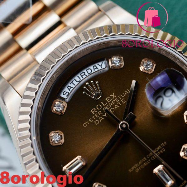 Replica 1:1 Rolex Day-Date 128235-0037 Quadrante Marrone Fumé con Diamanti 36mm in Oro 18K Orologio - immagine 6