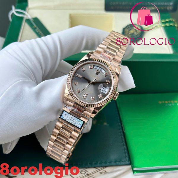 Rolex Day-Date 128235-0050 Oro Rosa Quadrante Grigio Ardesia con Diamanti 158g Replica di Alta Qualità QF 36mm Orologio - immagine 6