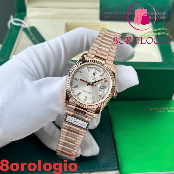 Replica di Rolex Day-Date 128235-0087 Quadrante Argento con Diamanti Oro Rosa 158g Migliore Qualità QF 36mm Orologio - immagine 6