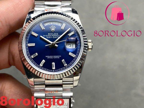 Replica Rolex Day-Date 128239-0069 Oro Bianco Quadrante Blu Brillante con Diamanti 158g Migliore QF 36mm Orologio - immagine 6