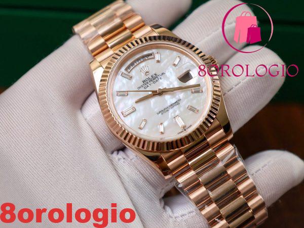 Rolex Day-Date 228235 replica in oro 18K quadrante in madreperla con numeri in moissanite a baguette GMF V3 40mm Orologio - immagine 8