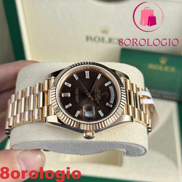 Rolex Day-Date 228235 18K Rose Gold Replica Quadrante cioccolato con diamanti 177g V3 GMF Super Clone 40mm Orologio - immagine 10