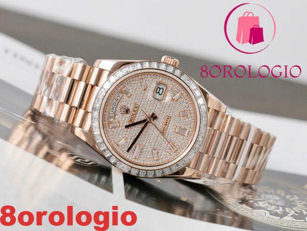Rolex Day-Date 228235 Quadrante Pavé con Diamanti a Baguette Placcato in Oro 18K Lunetta Personalizzata con Moissanite a Baguette Migliore Replica 40mm Orologio - immagine 7