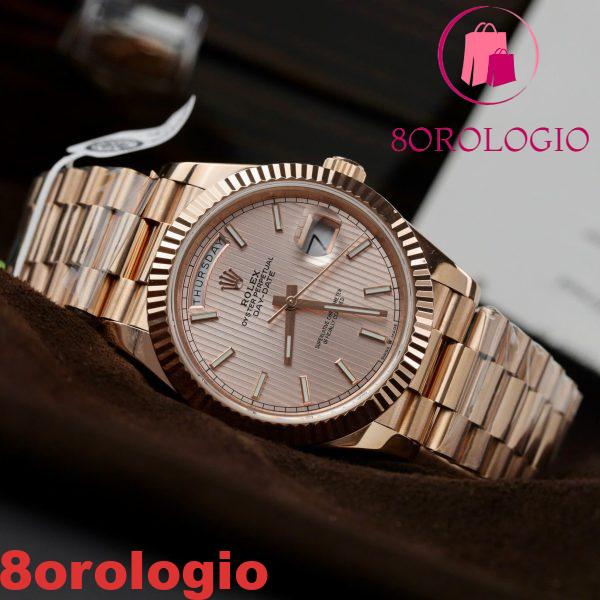 Rolex Day-Date 228235 Quadrante Sundust con Indici a Strisce Oro Rosa 18K Best Replica V3 GMF 40mm Orologio - immagine 8