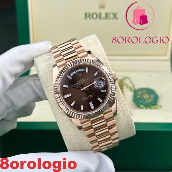 Rolex Day-Date 228235-0003 Quadrante Chocolate con Diamanti Baguette Oro Rosa 18K Solido 40mm replica Orologio - immagine 8