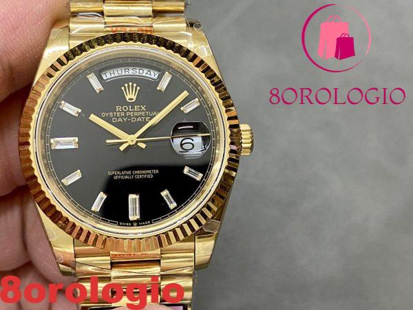 Rolex Day-Date 228238-0004 Oro Giallo Quadrante Nero Brillante con Diamanti 184g Migliore Replica 40mm Orologio - immagine 6