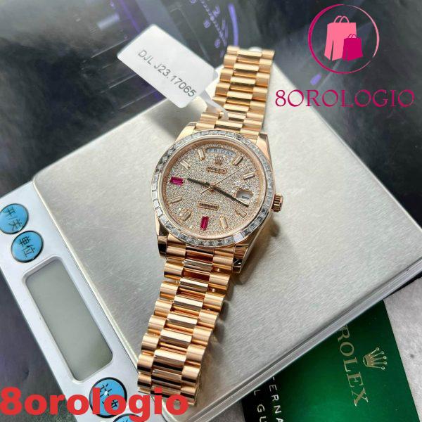 Rolex Day-Date 228345RBR replica in oro 18K personalizzato con moissanite a baguette 40mm Orologio - immagine 8