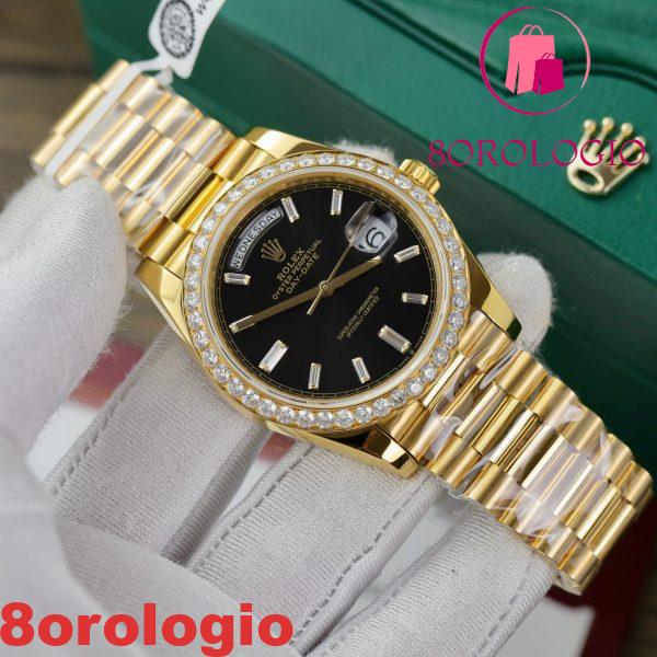 Replica Rolex Day-Date 228348RBR Oro Giallo 18K Quadrante Nero con Diamanti Ghiera in Moissanite GMF V3 Super Clone 40mm Orologio - immagine 8