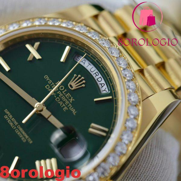 Replica 1:1 GMF V3 Rolex Day-Date 228348RBR Quadrante Verde Pastello 18k Oro Placcato con Ghiera in Moissanite 40mm Orologio - immagine 5