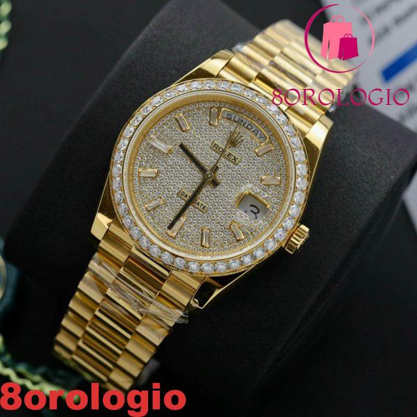 Rolex Day-Date 228348RBR-0037 Quadrante Pavé di Diamanti 18k Oro Avvolto Replica Personalizzata Moissanite GMF V3 Super Clone 40mm Orologio - immagine 8